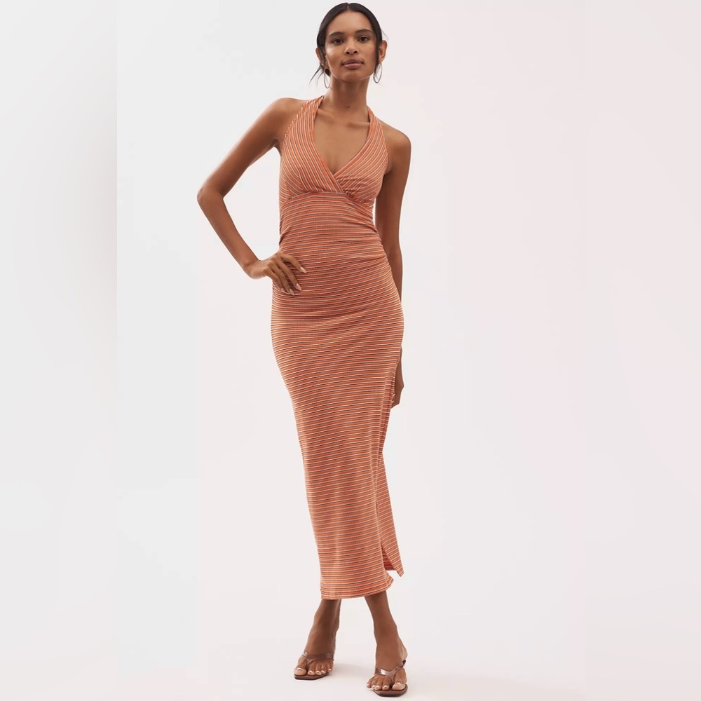 ANTHROPOLOGIE Pilcro High Tide Halter Slim Midi Dress NWT Size Large